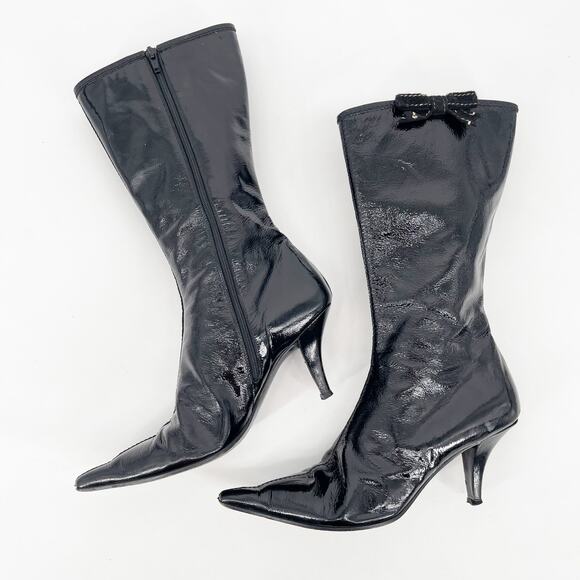 Vintage Miu Miu Black Patent Leather Pointed Toe Mid Calf Heel Boots IT 38.5 - Picture 4 of 13